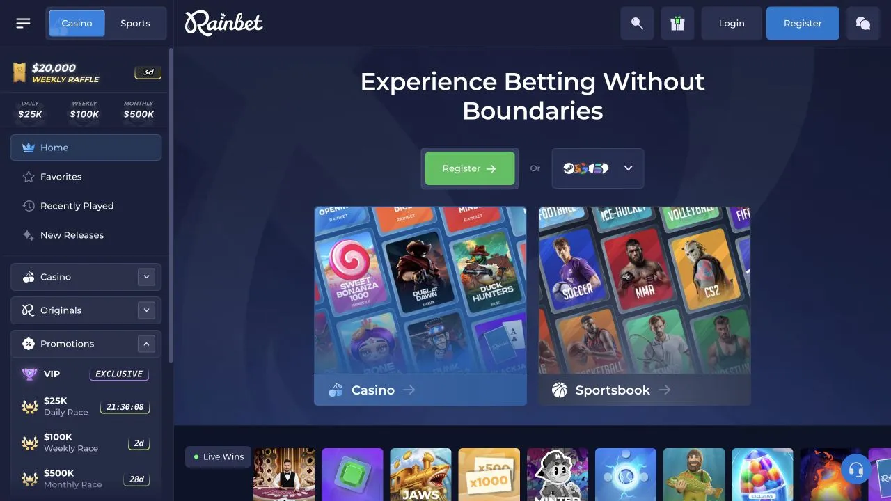 Rainbet public casino interface captured for an editorial case file