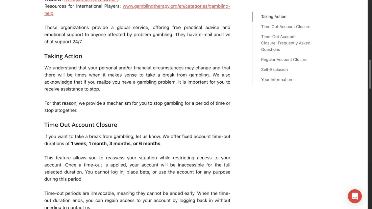 BetOnline responsible gaming timeout and self-exclusion options