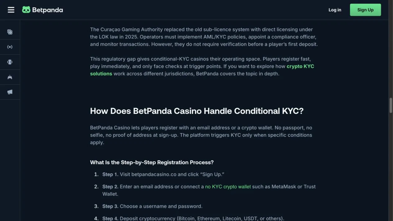 Official Betpanda conditional KYC guide describing verification triggers