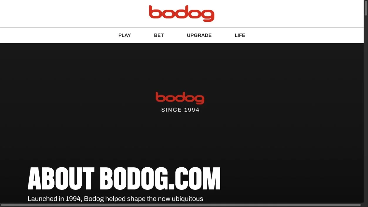 Bodog About page identifying the current site as an editorial media platform