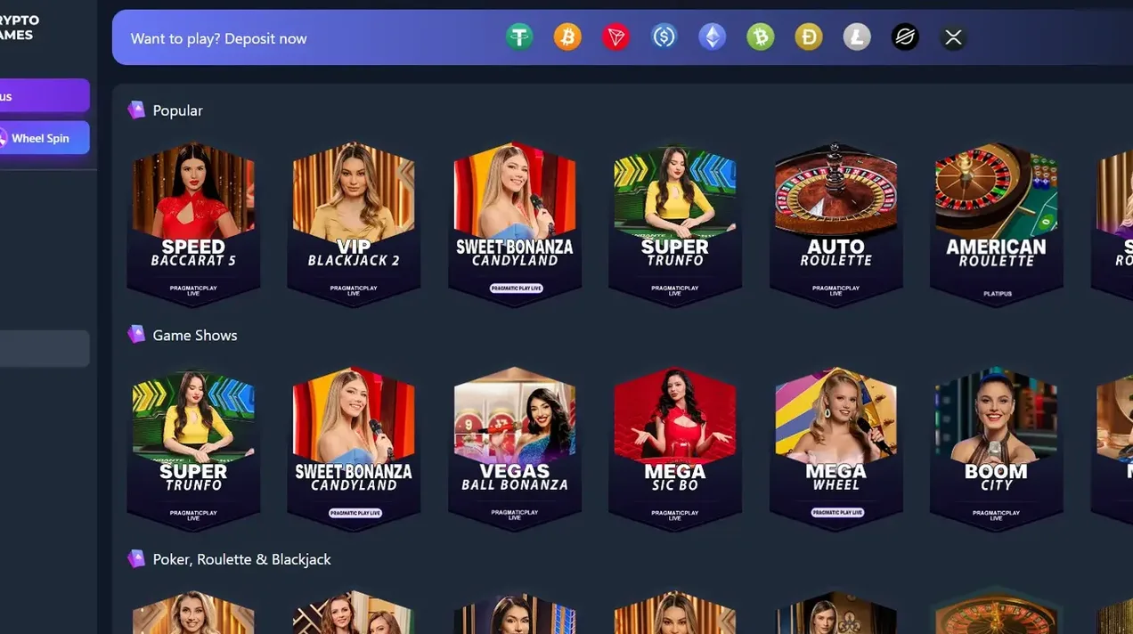 Crypto.Games live casino interface retained as product evidence