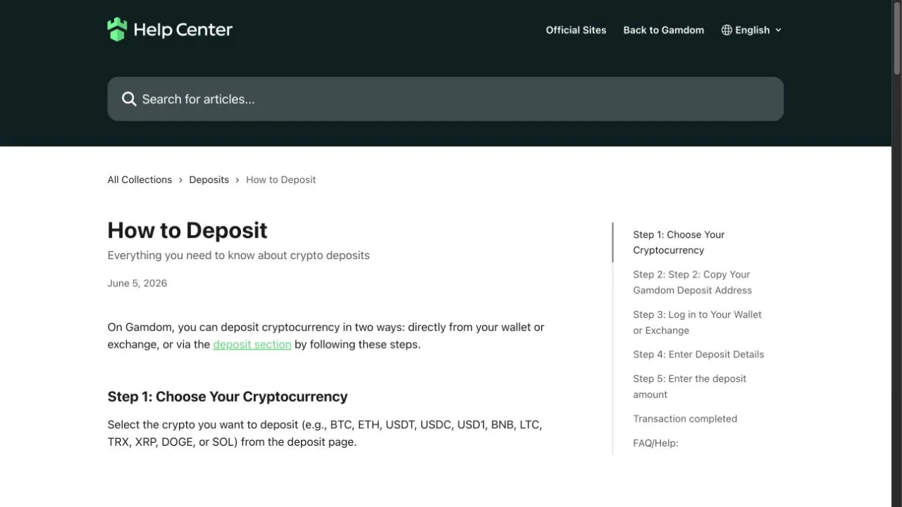 Gamdom official cryptocurrency deposit guide and network warning
