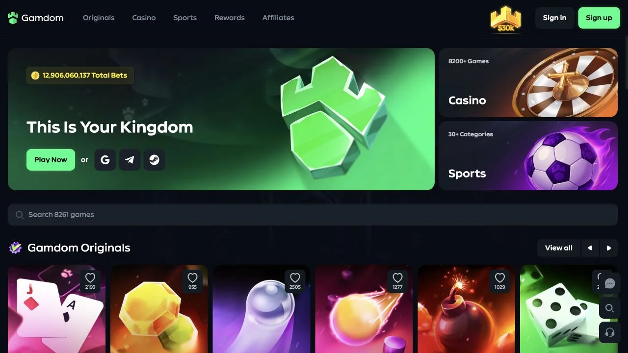 Gamdom public casino Originals and sportsbook interface captured for an editorial investigation