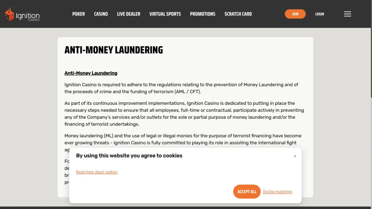 Ignition Casino public anti money laundering policy