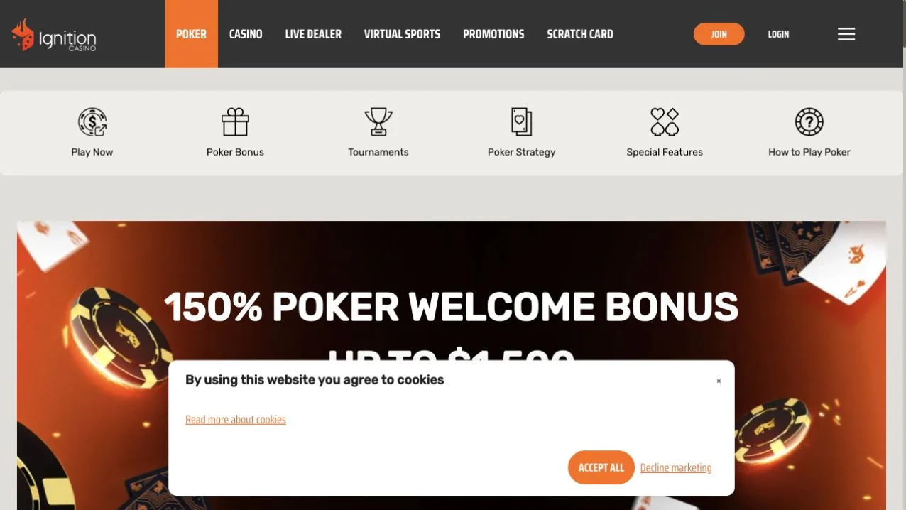 Ignition public online poker page and tournament product