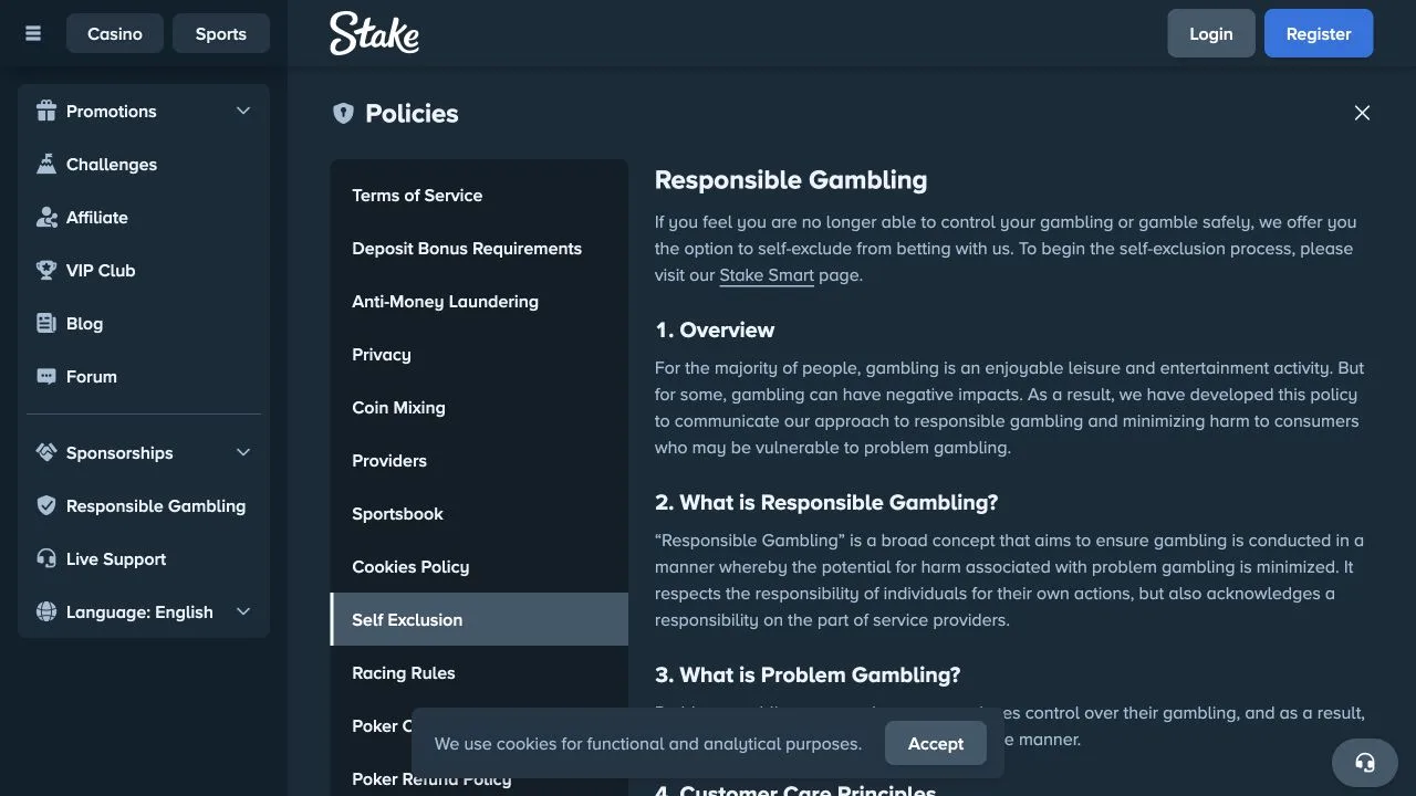 Stake responsible gambling and self exclusion policy